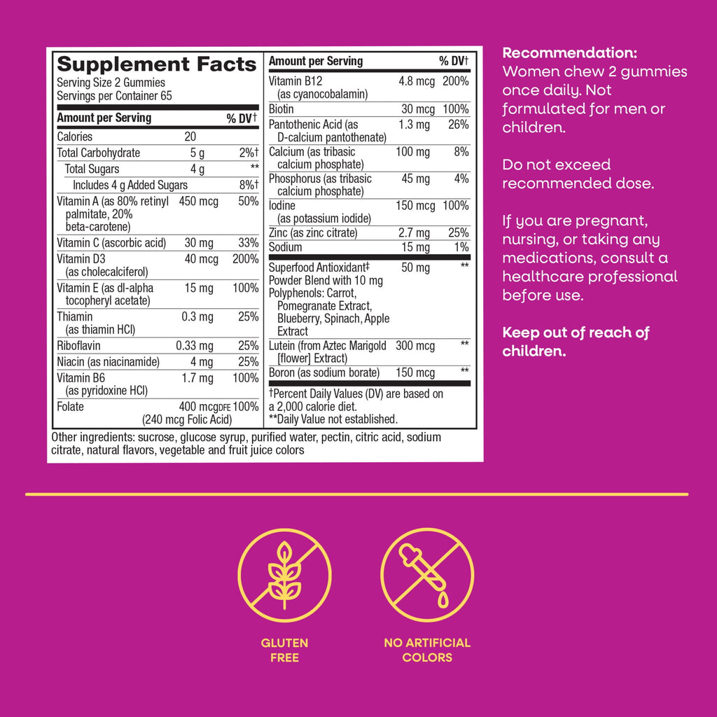 Nature's Way Alive! Women's 50+ Gummy Multivitamin, B-Vitamins, Mixed Berry Flavored, 130 Count