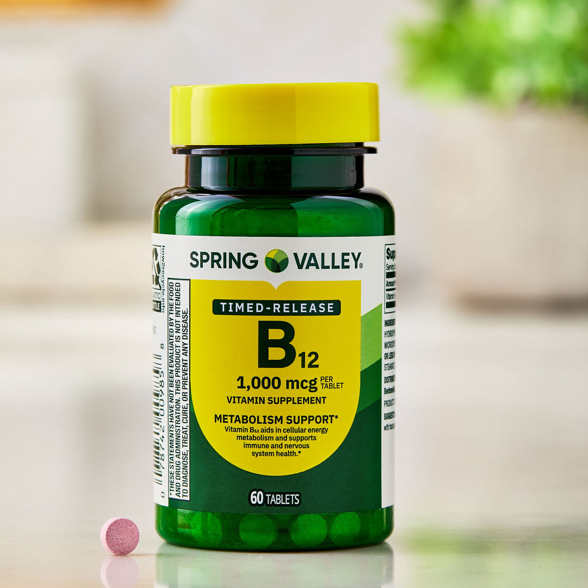Spring Valley Vitamin B12 Supplement Timed-Release Tablets for Metabolism Support, 1000 mcg, 60 Count