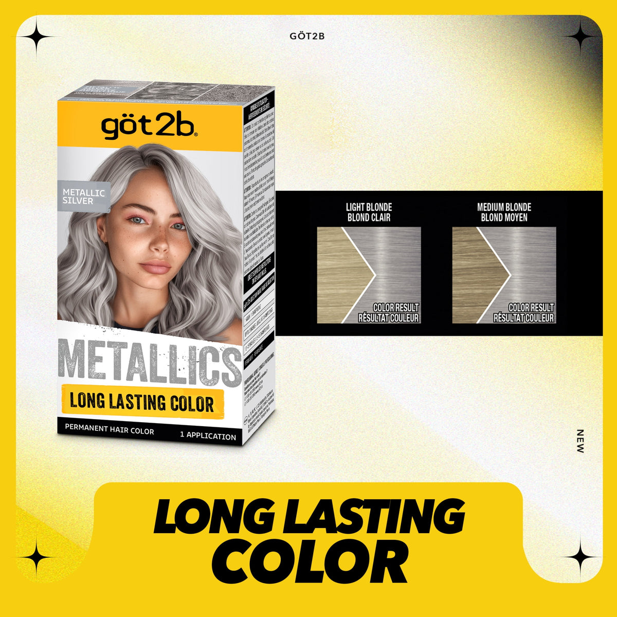 got2b Metallics Permanent Hair Dye, M71 Metallics Silver, Hair Color for Women & Men, 1 Kit