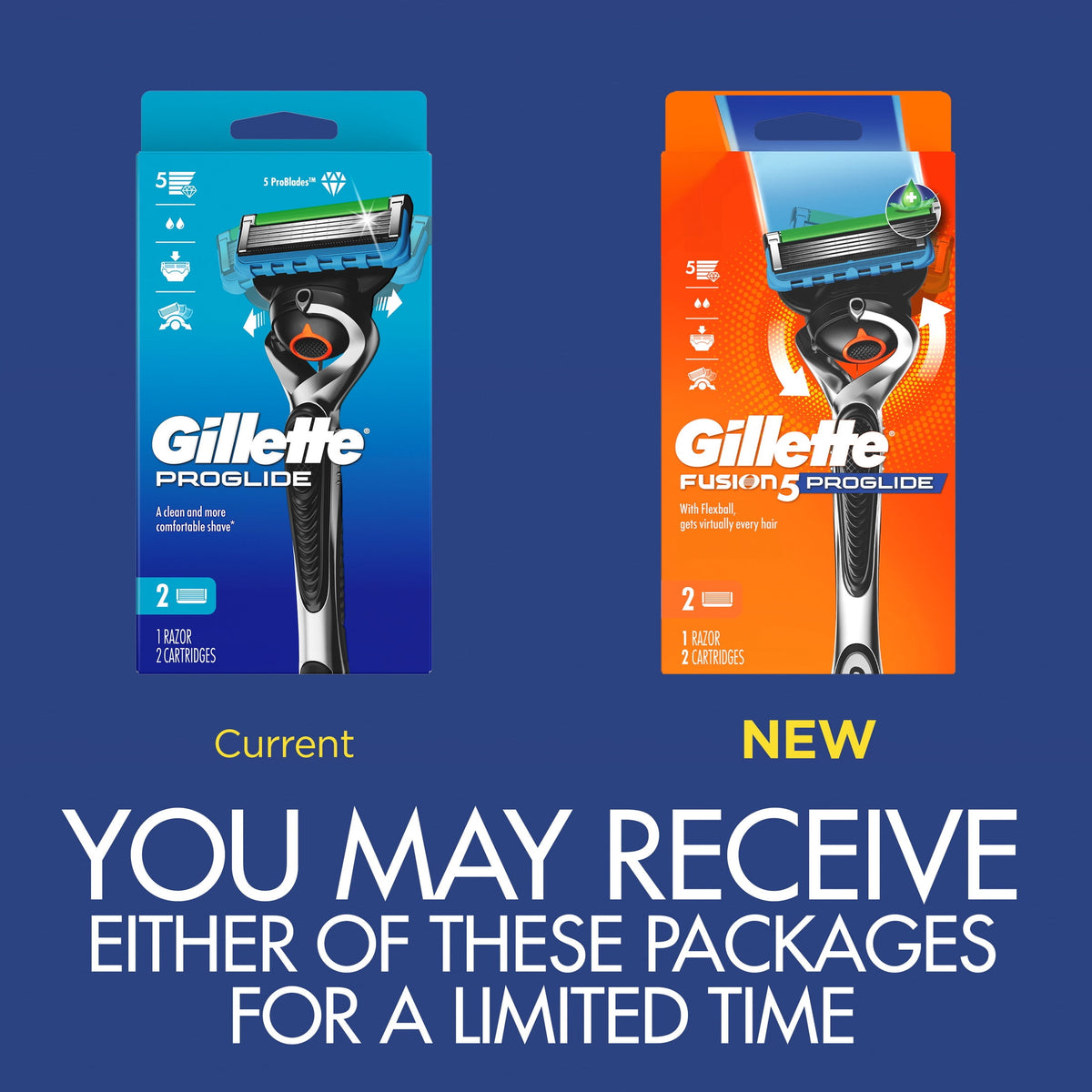 Gillette ProGlide Razor Men 5 Blade Manual Razor ,1 Handle and 2 Blade Refills ,Black