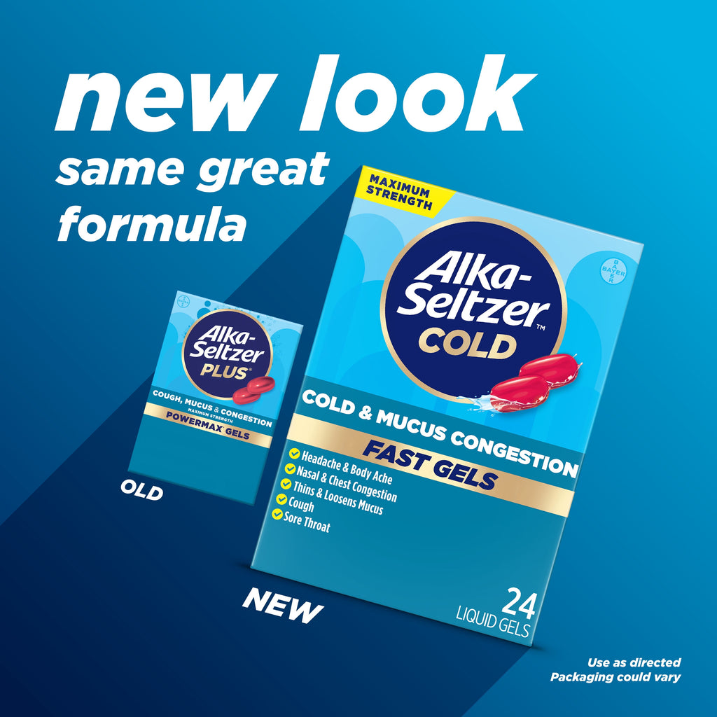 Alka-Seltzer Cold, Cold & Mucus Congestion Max Strength Fast Gels, 24  Count