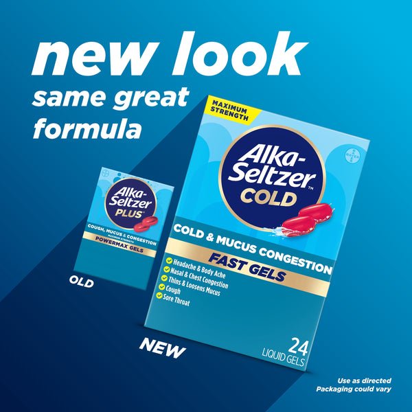 Alka-Seltzer Cold, Cold & Mucus Congestion Max Strength Fast Gels, 24  Count