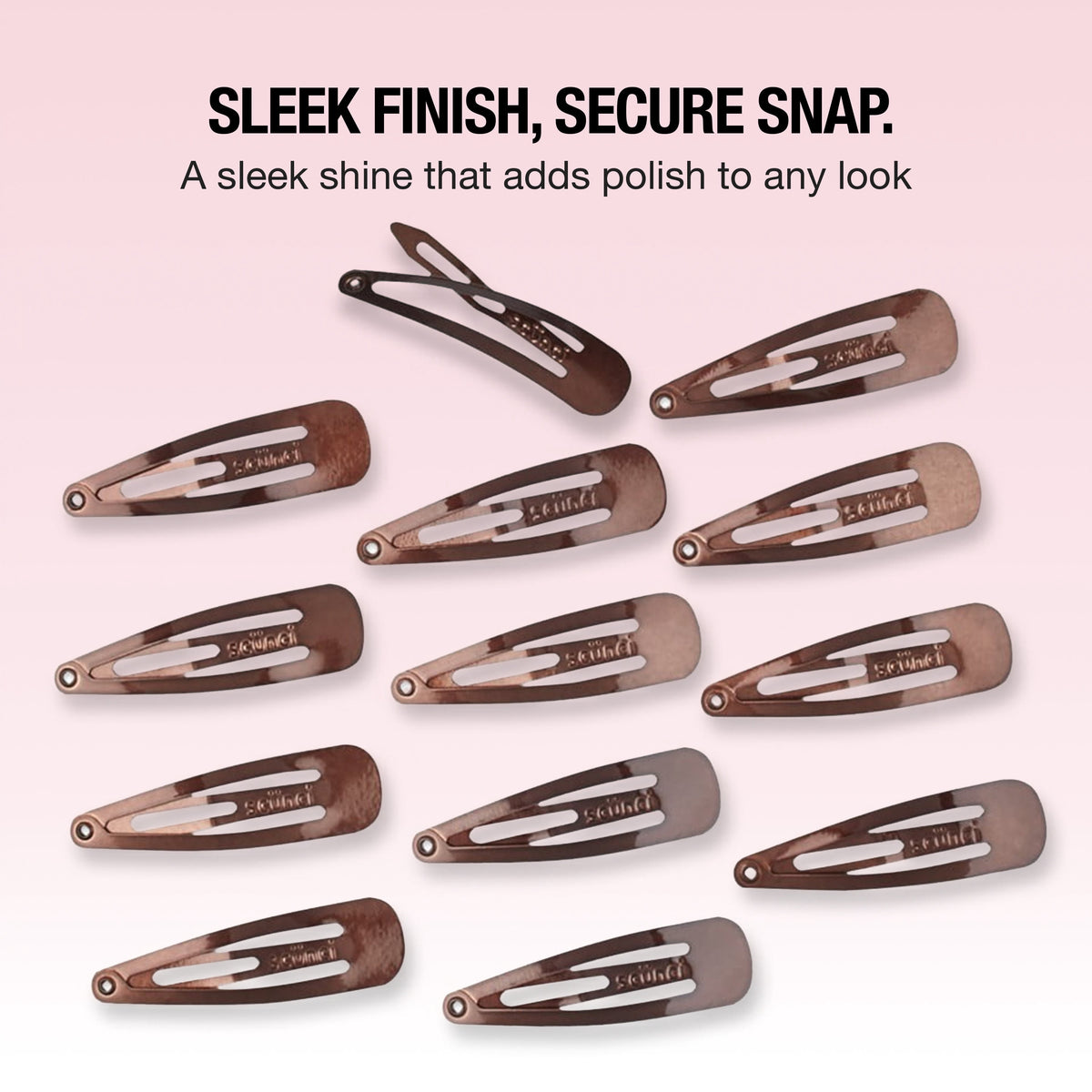 Scunci Metal Snap Hair Clips, Brown, 12 Count