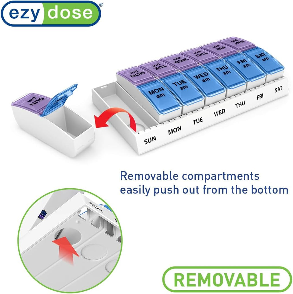 Ezy Dose Weekly (7-Day) AM/PM Pill Organizer, Small Case, Blue/Purple