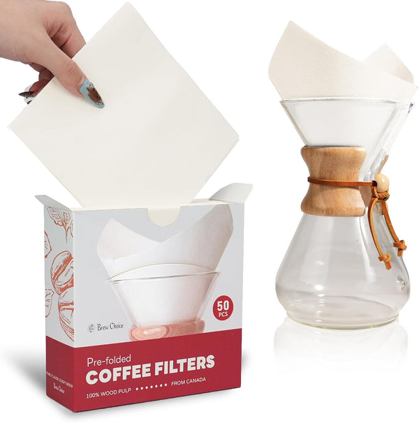 Brew Choice Pre-folded Cone Coffee Filters for CHEMEX Coffee Makers 50 ct