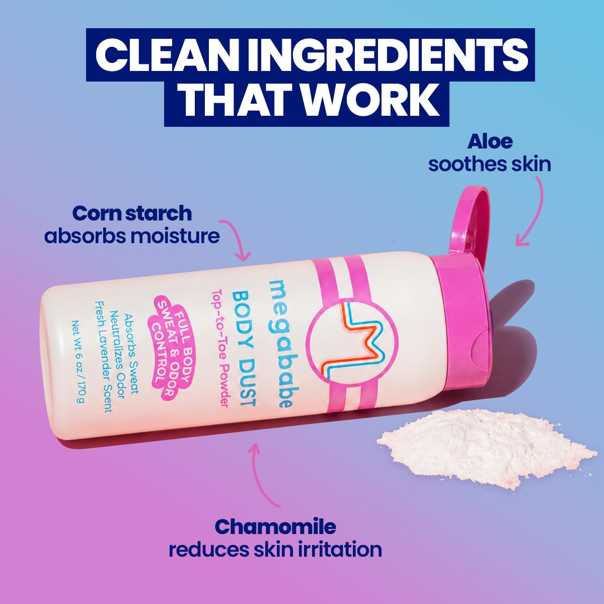 Megababe Body Dust, Talc-Free, Sweat Absorbing Powder, Lavender Scent, 6 oz