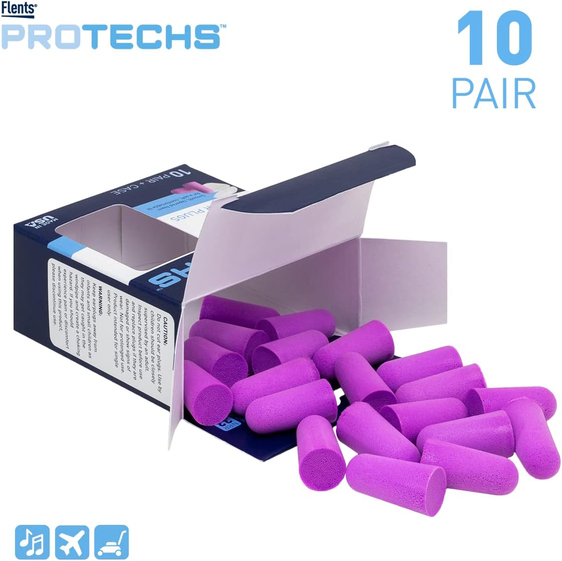 Flents Protechs Quiet Time Foam Ear Plugs, NRR 33, 10 Pair, Purple