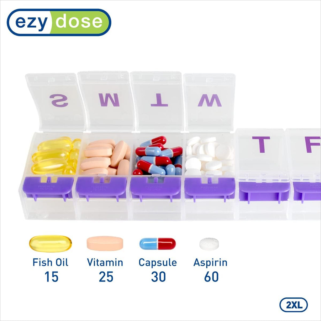 Ezy Dose Weekly (7-Day) Pill Organizer, 2XL Medicine Case, Color May Vary