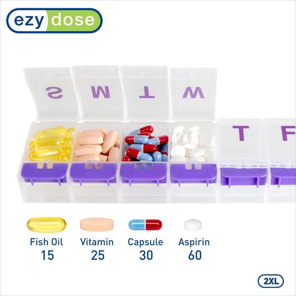 Ezy Dose Weekly (7-Day) Pill Organizer, 2XL Medicine Case, Color May Vary