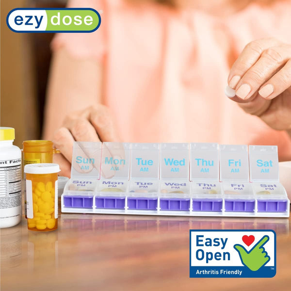 Ezy Dose Push Button Weekly 7-Day, 4x/Day Pill Organizer, Multi-Color, 3XL