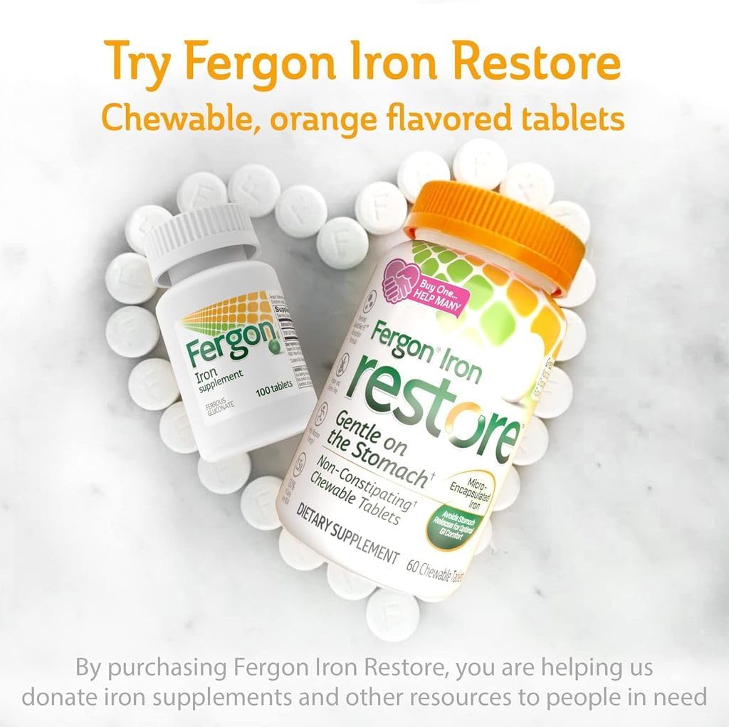 Fergon Iron Highly Soluble & Easily Digested, 27 mg Iron, 100 Tablets