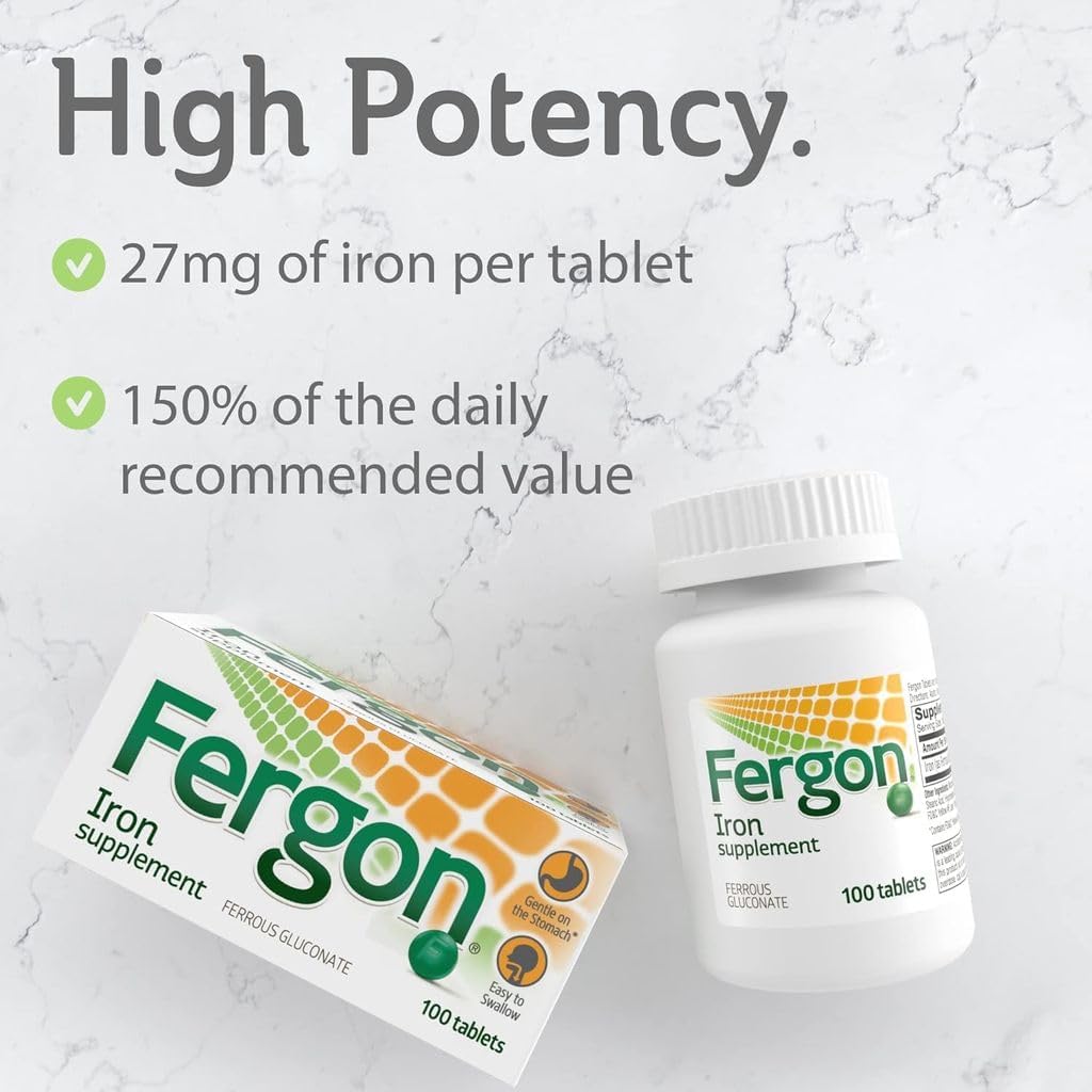 Fergon Iron Highly Soluble & Easily Digested, 27 mg Iron, 100 Tablets