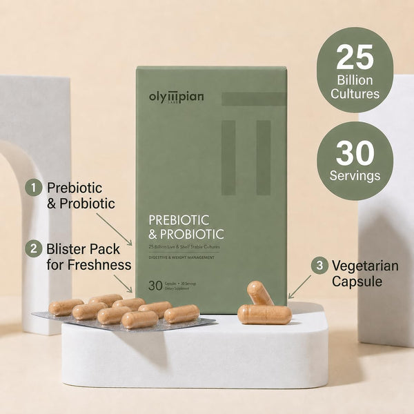 Olympian Labs Complete Prebiotics and Probiotics for Women & Men - 25 Billion CFU, 6 Strains - Immune, Digestive & Gut Health - Supports Gas