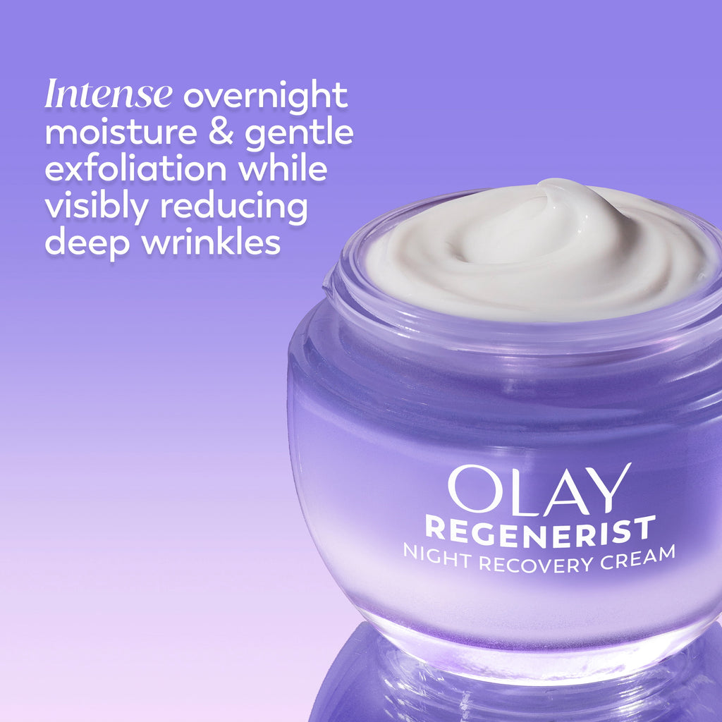 Olay Regenerist Night Recovery Cream with Triple Collagen Peptide, Wrinkle Reducer, Non-Greasy, Fragrance-Free, Hydrating Face Moisturizer for Women