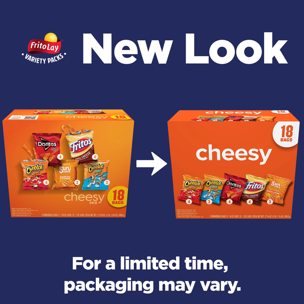 Frito-Lay Cheesy Snack Chips Variety pack, 18 Count Multipack Box