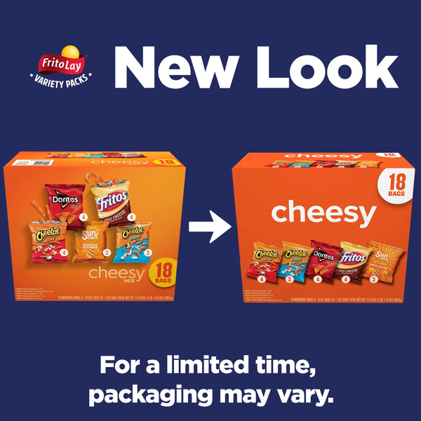 Frito-Lay Cheesy Snack Chips Variety pack, 18 Count Multipack Box