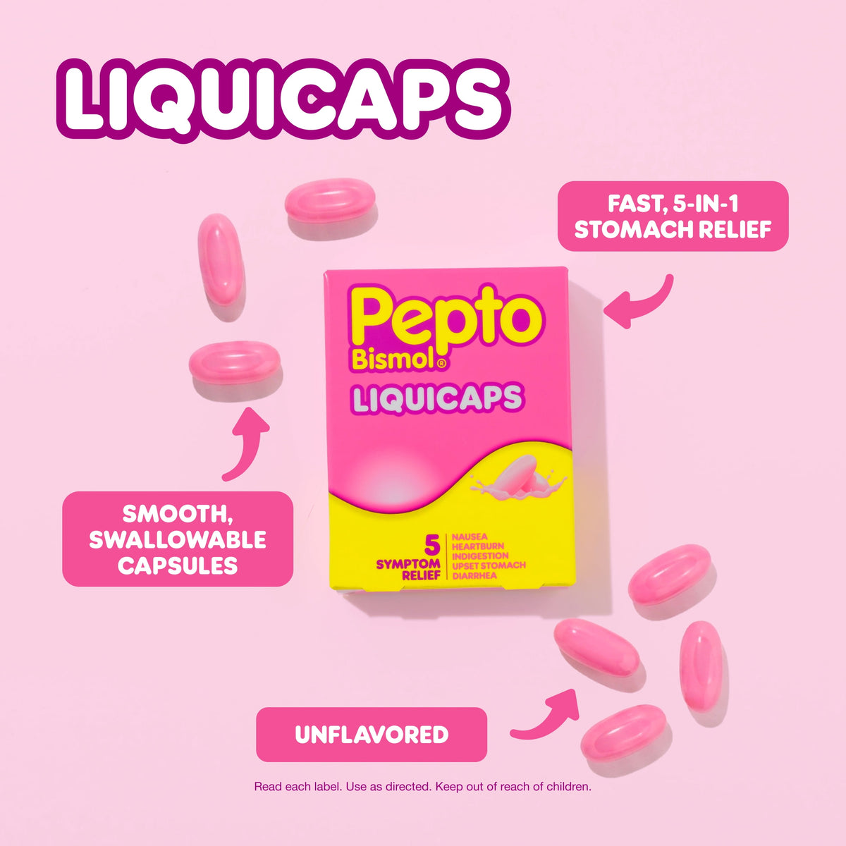 Pepto Bismol Liquicaps, Upset Stomach Relief, Stomach Relief, Anti-Diarrheal, 24 Count