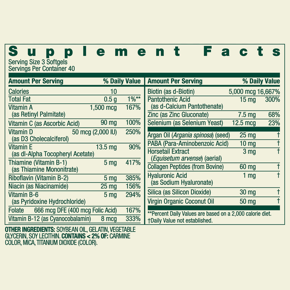 Spring Valley Extra Strength Hair Skin & Nails Collagen Support Softgels, 5000 Mcg Biotin, 120 Count