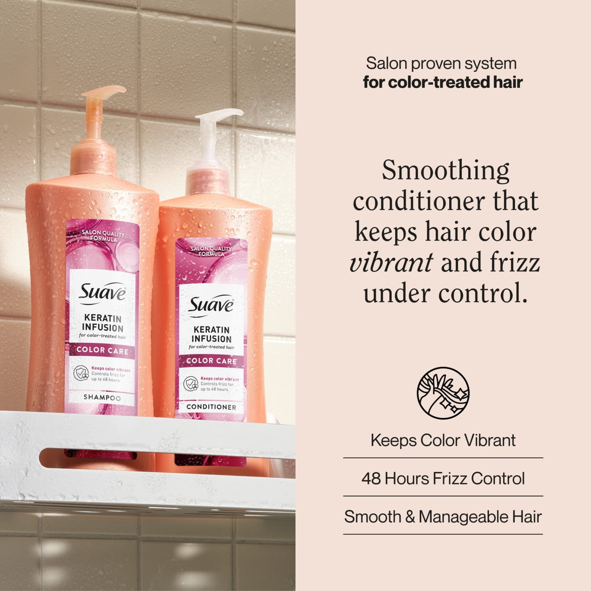 Suave Keratin Infusion Color Care Hair Conditioner for Color Treated Hair, 48 Hour Frizz Control, 28 fl oz
