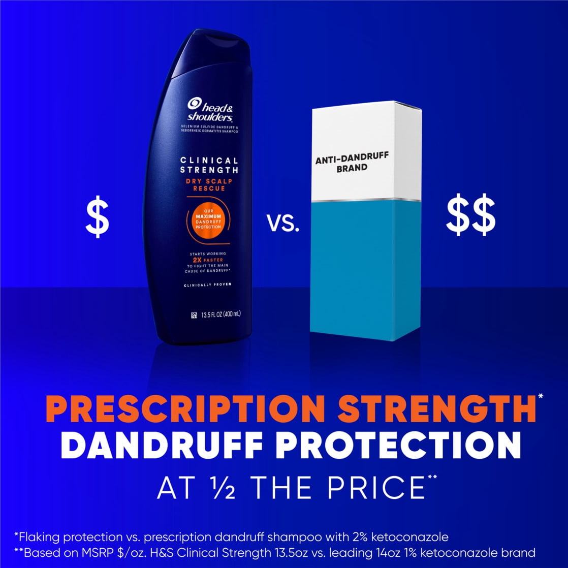 Head and Shoulders Dandruff Shampoo Twin Pack, Clinical Strength Dry Scalp Rescue, with 1% Selenium Sulfide, 13.5 fl oz