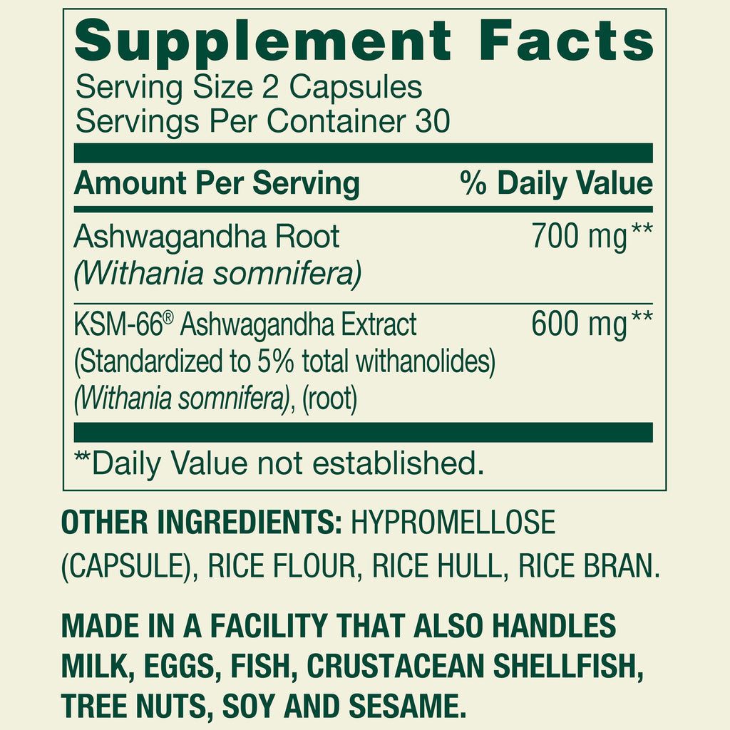 Spring Valley Extra Strength Ashwagandha Dietary Supplement, 1300 mg, 60 Vegetarian Capsules