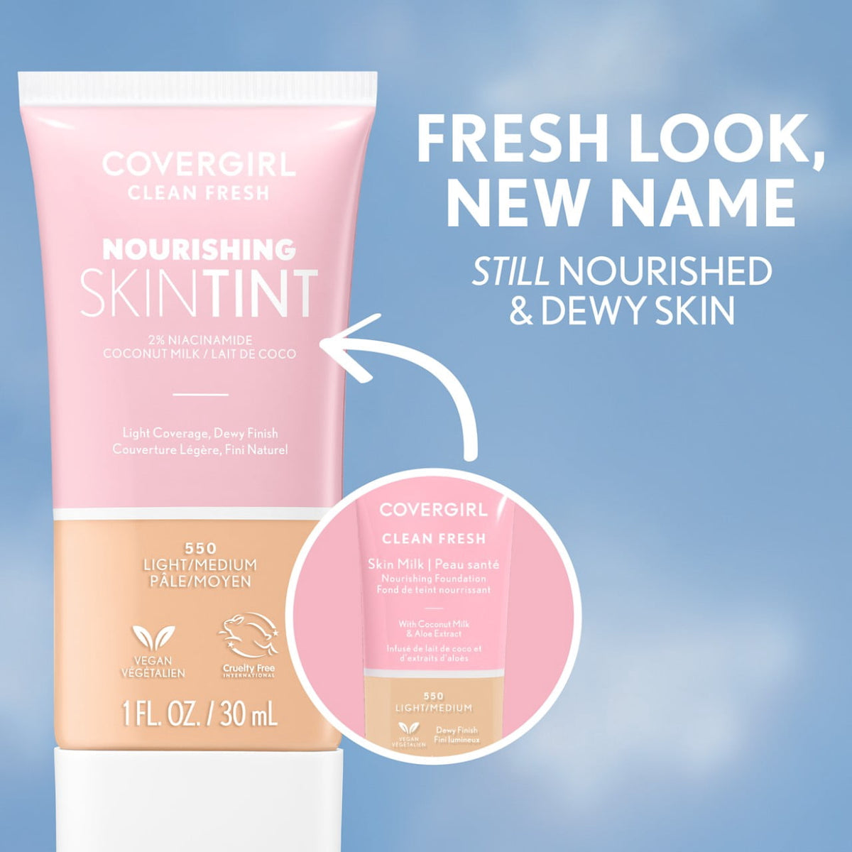 COVERGIRL Clean Fresh Nourishing Skin Tint, Dewy Finish, Medium, 1 fl oz (Packaging May Vary)