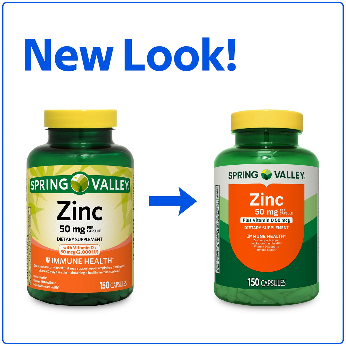 Spring Valley Zinc with Vitamin D, 50 mg, 150 Count, Dietary Supplement Capsules for Immune Health