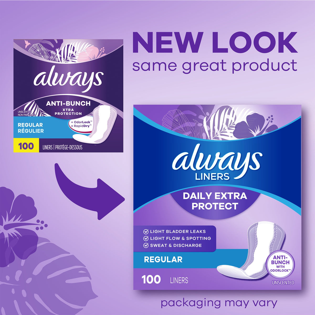 Always Anti-Bunch Xtra Protection Daily Liners Xtra Long Length, 68 Count