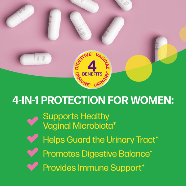 Culturelle Probiotics Women's 4-in-1 Protection Daily Supplement, Made with Prebiotics to Support Vaginal, Digestive, Urinary & Immune Health