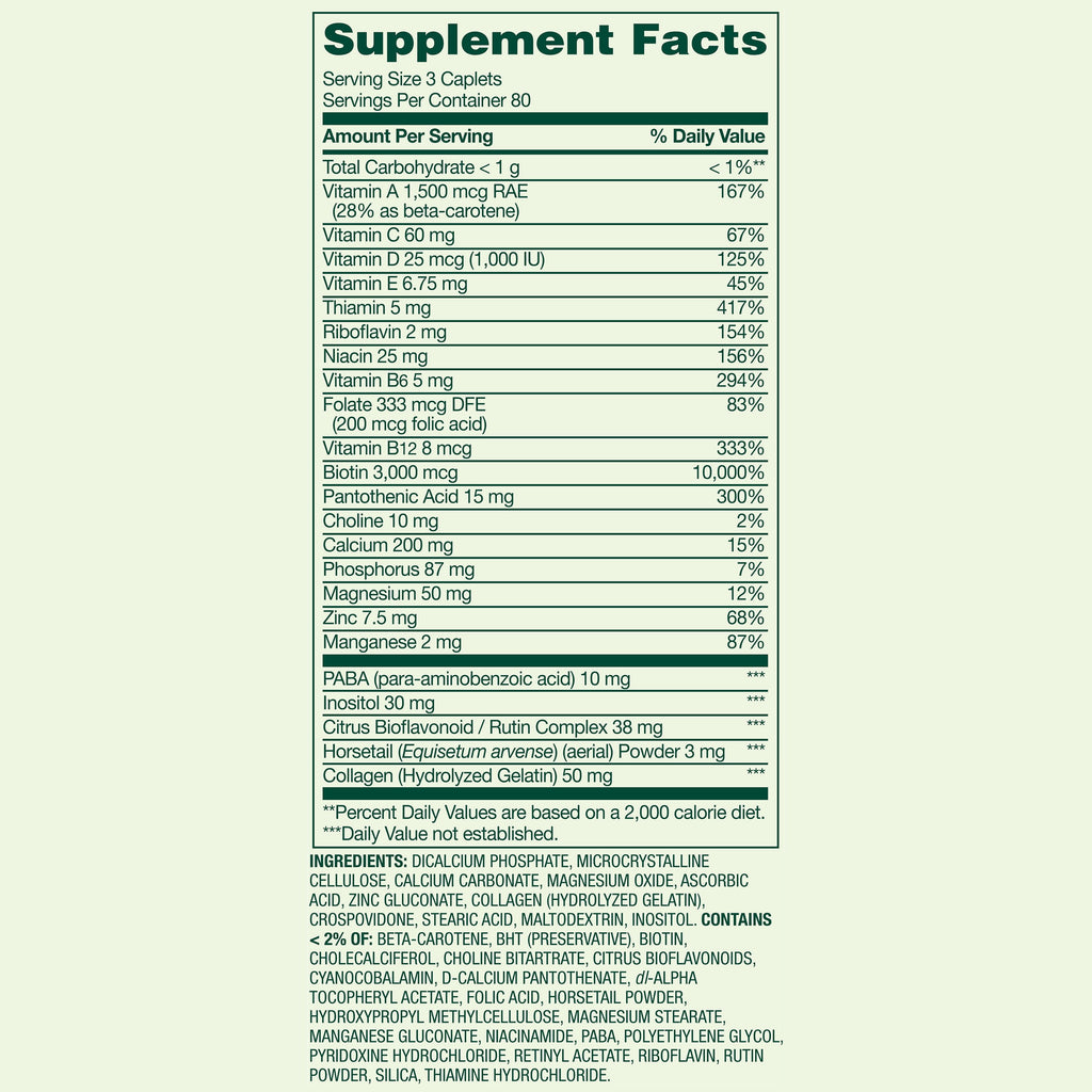 Spring Valley Hair, Skin & Nails Caplets Dietary Supplement, 240 Count
