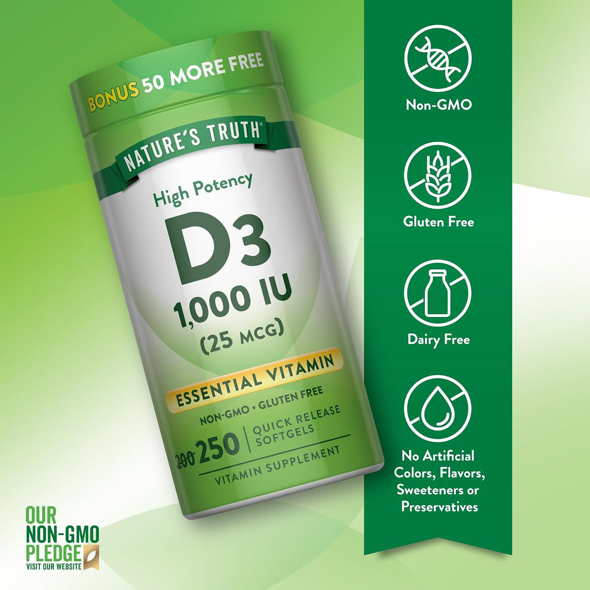 Nature's Truth D3 1000 IU | 250 Softgels | Essential Vitamin D