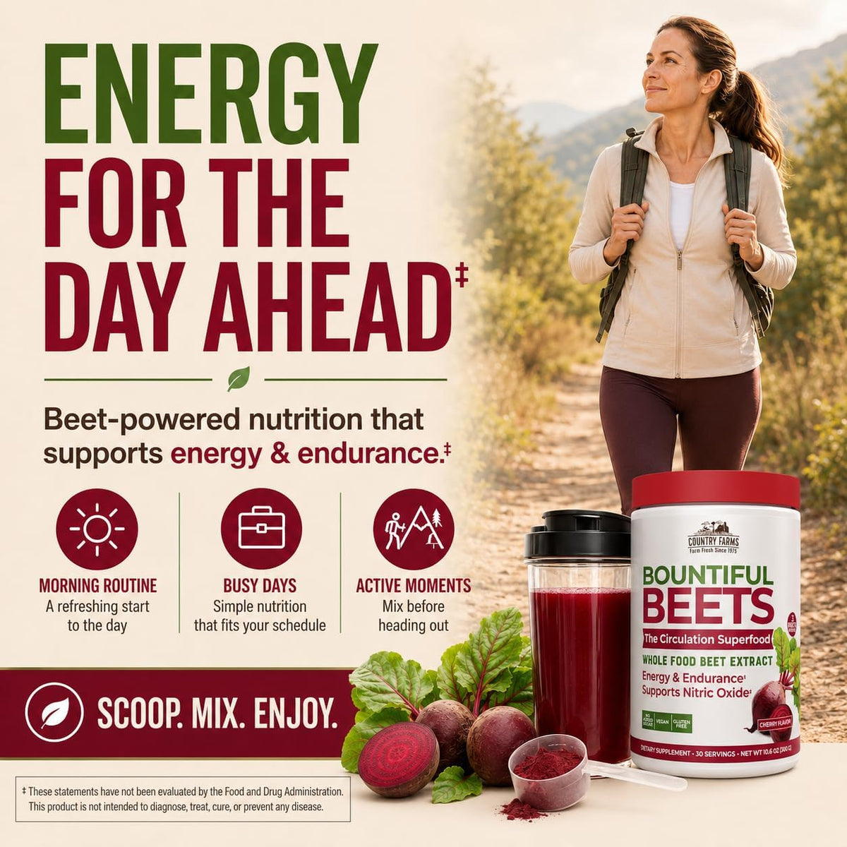 Country Farms Bountiful Beets, Wholefood Beet Extract Superfood, Helps Support Healthy Circulation and Promote Energy, Nitric Oxide Boost, Cherry