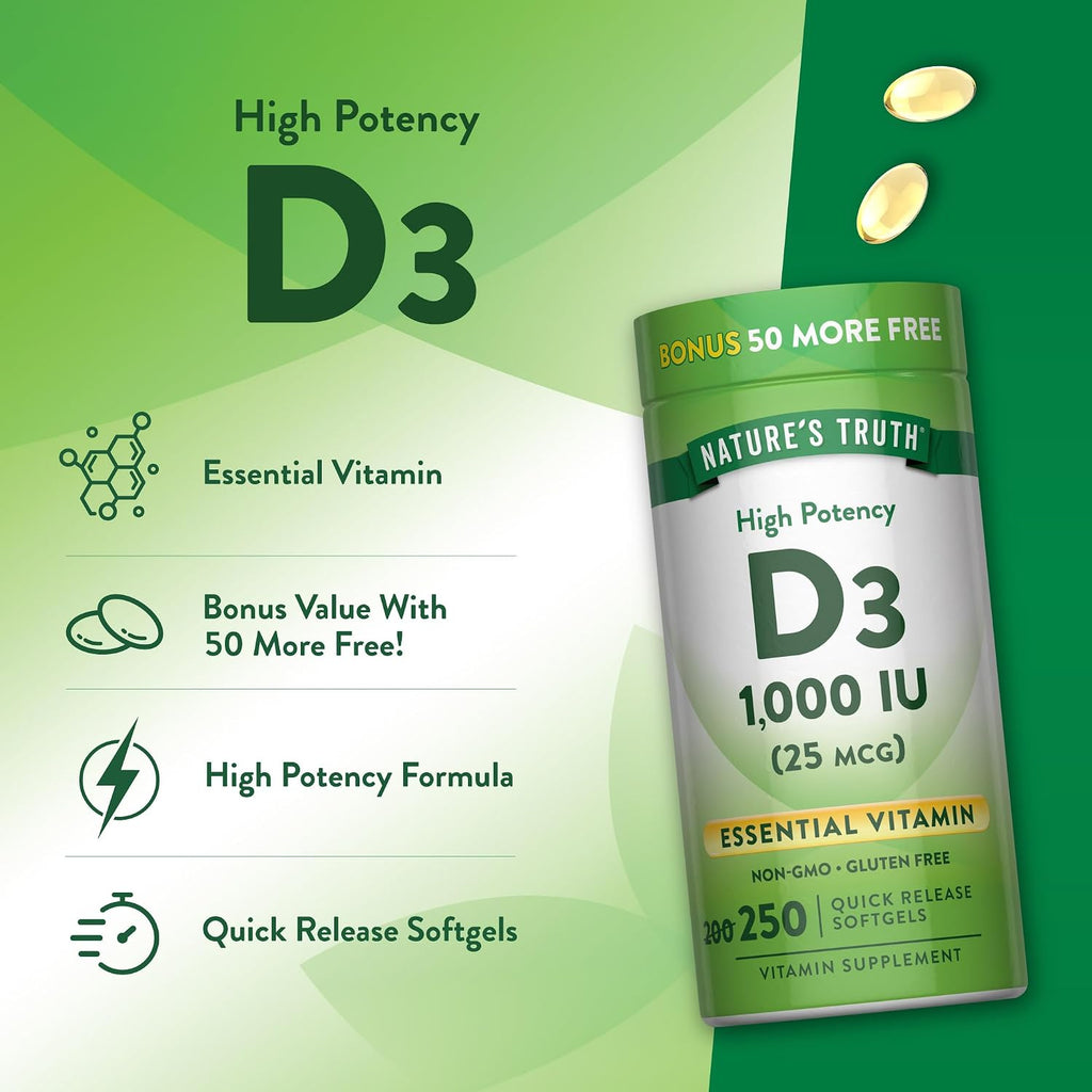 Nature's Truth D3 1000 IU | 250 Softgels | Essential Vitamin D