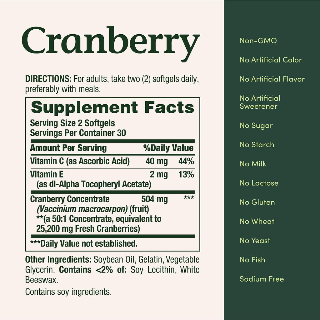 Nature's Bounty Cranberry Dietary Supplement, 25,200Mg, 60 Softgels