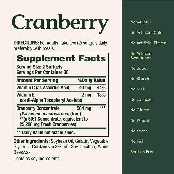 Nature's Bounty Cranberry Dietary Supplement, 25,200Mg, 60 Softgels
