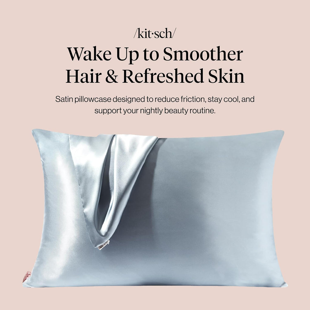 Kitsch Satin Pillowcase with Zipper Standard Size Haze Blue
