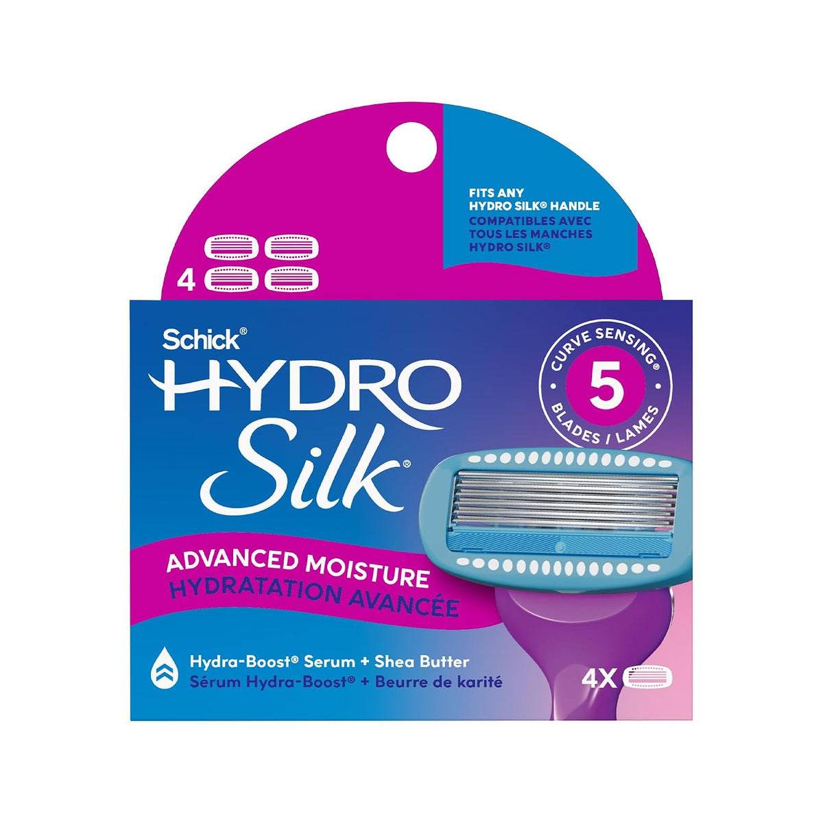 Schick Hydro Silk Moisture Razor Blade Refills, 4 Count | 5-Blade Moisturizing Razors for Women | Womens Moisturizing Razor Refills