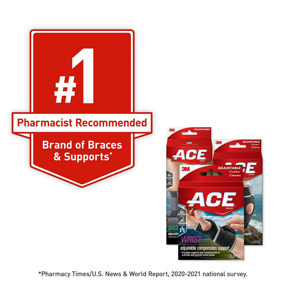ACE Brand Adjustable Compression Elbow Support, Moderate Support for Weak, Sore or Injured Joints, Adjustable Features, One Size Fits Most