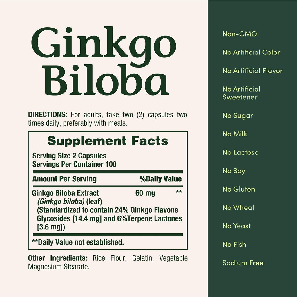 Nature's Bounty Ginkgo Biloba, Herbal Supplement, 60 Mg, 200 Capsules