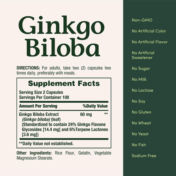 Nature's Bounty Ginkgo Biloba, Herbal Supplement, 60 Mg, 200 Capsules