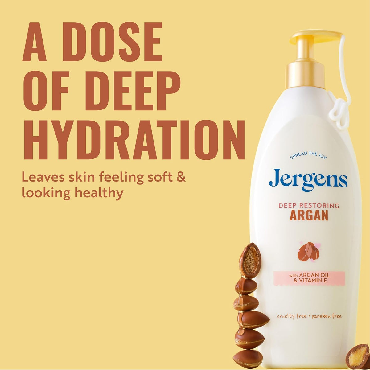 Jergens Deep Restoring Argan Oil Moisturizer, Soothing Body and Hand Lotion with Reviving Argan Oil and Vitamin E, Oil-Infused, Dermatologist Tested