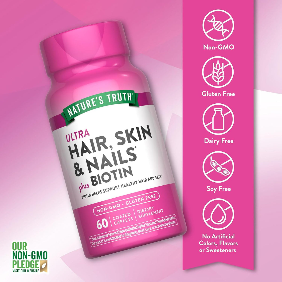 Nature's Truth Hair Skin and Nails | 60 Caplets | Plus 5,000 mcg Biotin