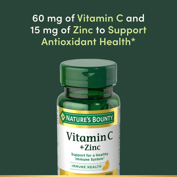 Nature's Bounty Vitamin C + Zinc, Vitamin Supplement, 60mg, 60 Tablets