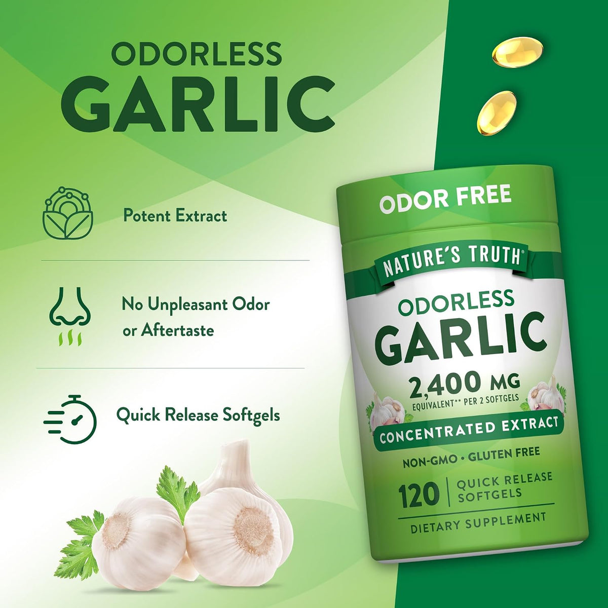 Nature's Truth Odorless Garlic | 120 Softgels | Extract Pills