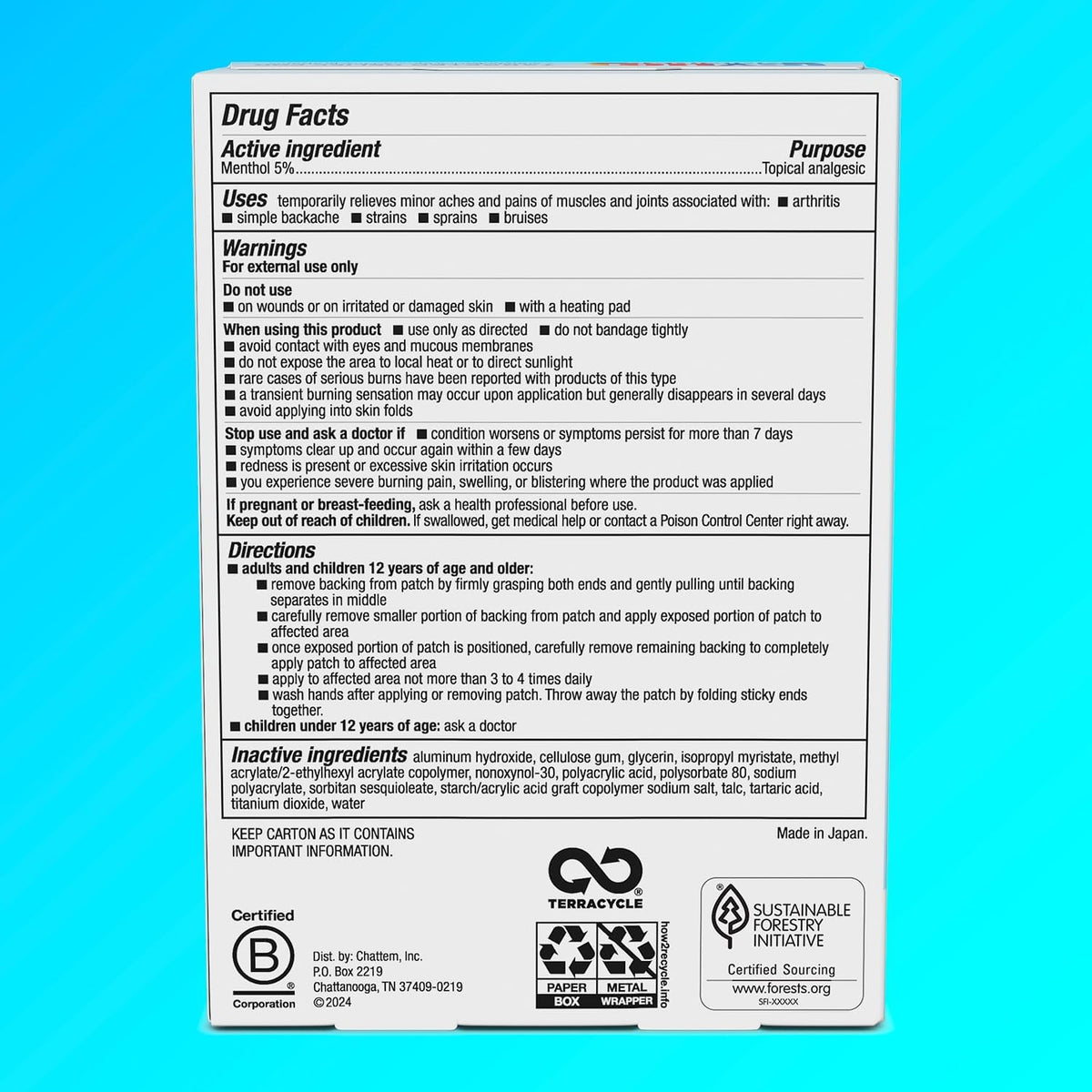 Icy Hot Original Pain Relief Patch, Medium Size with Menthol 5%, 5-Ct.