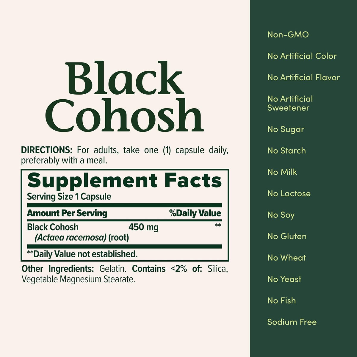 Nature's Bounty Black Cohosh Root Supplement, 450 mg, 100 Capsules
