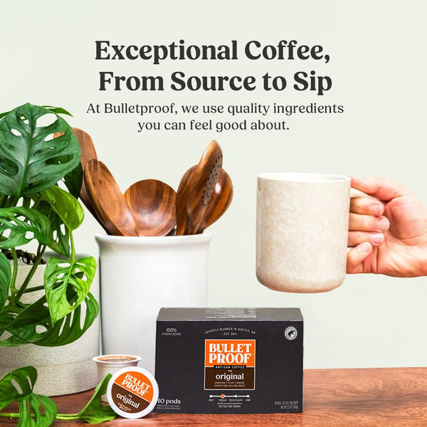 Bulletproof Original Medium Roast Single-Serve Pods, 10 Count, Arabica Beans, Clean Coffee Tested for Toxins