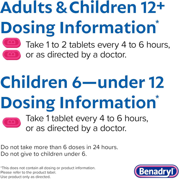 Benadryl Allergy Relief Ultratabs, 25 mg Diphenhydramine HCl, 48 ct