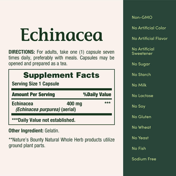 Nature's Bounty Echinacea 400mg, 100 Capsules