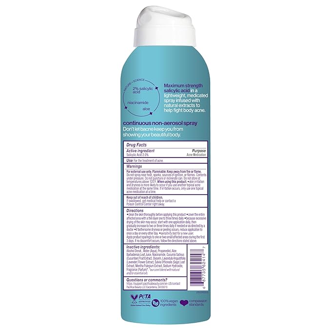 Pacifica Bacne Warrior Anti-Akne-Spray für Rücken und Brust, 6 oz